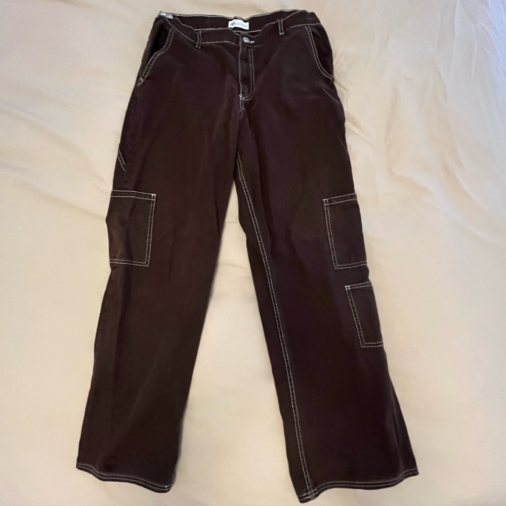 Zara brown cargos with white stitching size 12